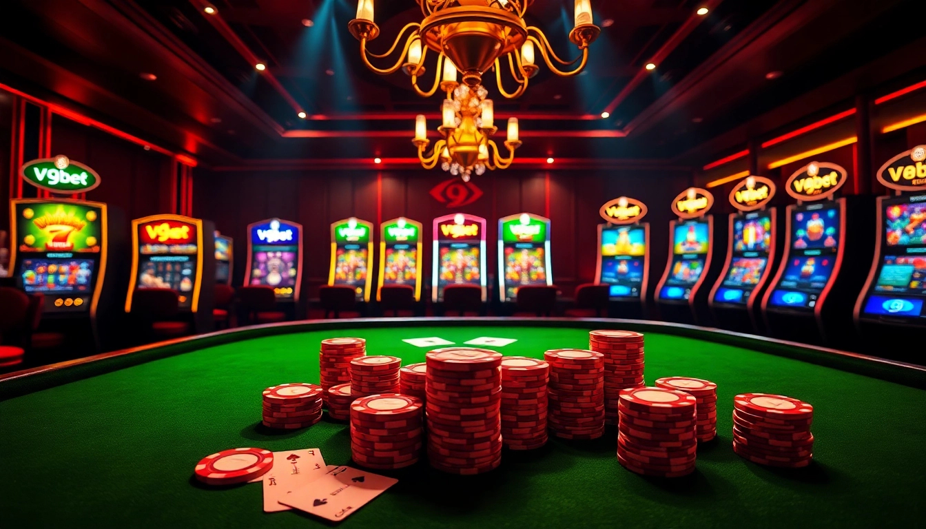 Experience the thrill of V9bet with vibrant casino visuals and engaging gaming elements.