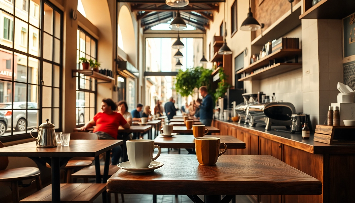 Café moderne dans un coffee shop espagne offrant une atmosphère conviviale et accueillante.