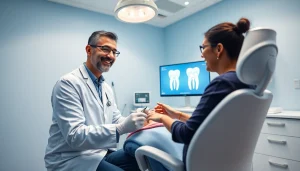 dental implant cost in kepong highlighted in a modern dental clinic with a friendly dentist and patient interaction.