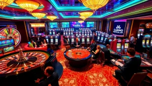 Engaging Casino QH88 atmosphere with vibrant games and players enjoying bets.