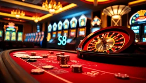 S8 presents a thrilling casino atmosphere with luxurious tables, vibrant slots, and professional gambling vibes.