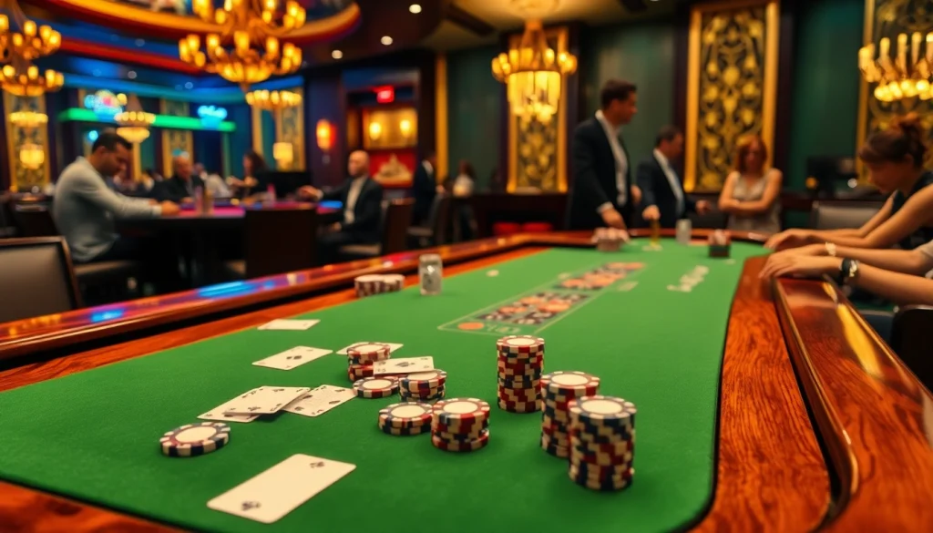 RAJABARONG poker chips and cards on a luxurious casino table in an engaging game scene.