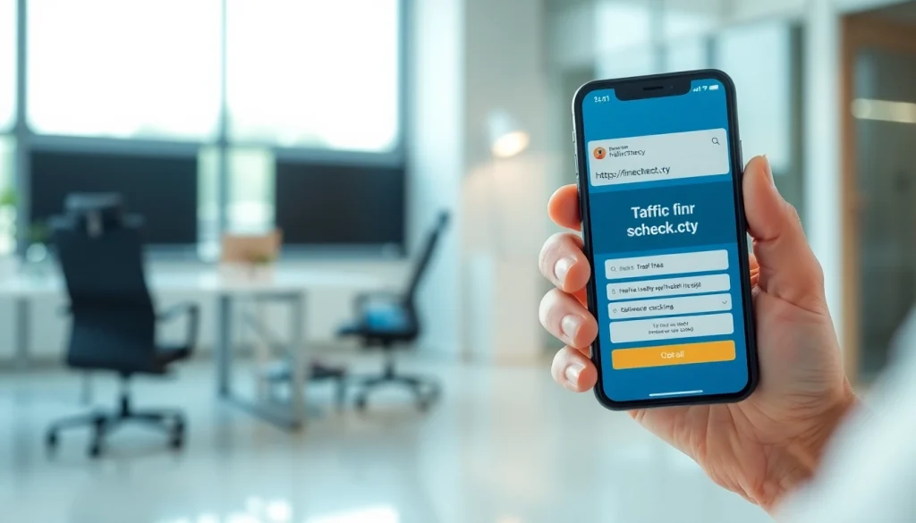 Check traffic fines easily with https://finecheck.cy on a smartphone in a modern office.
