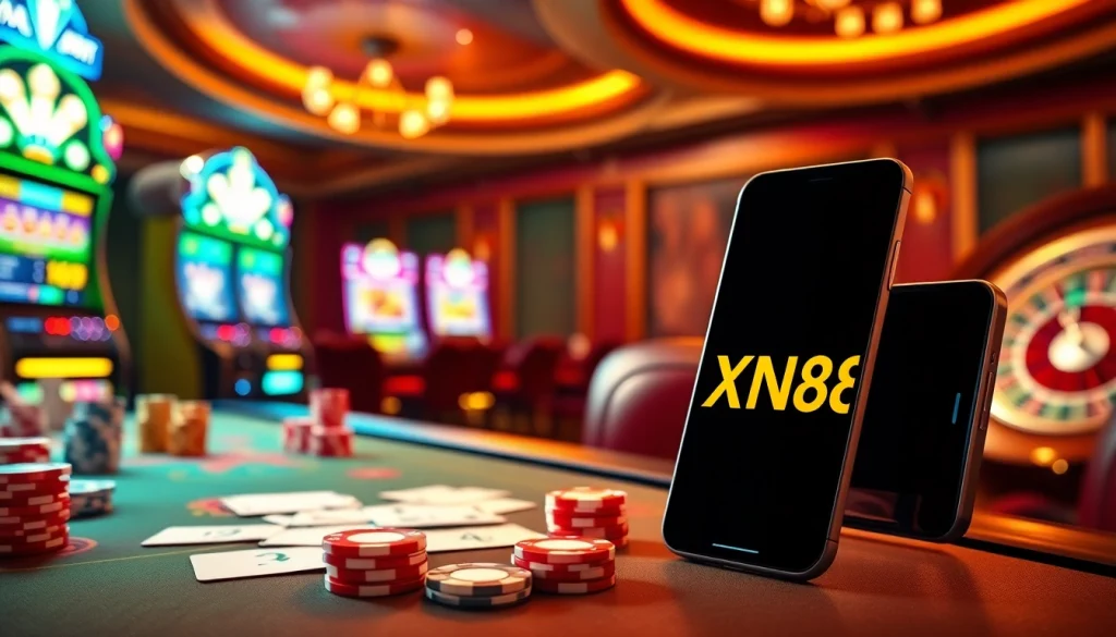 Exciting online gambling scene featuring XN88 casino games and vibrant gaming elements.