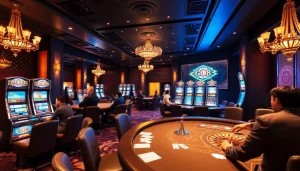 GO8 players strategizing at a luxurious casino table with poker chips and cards in play.