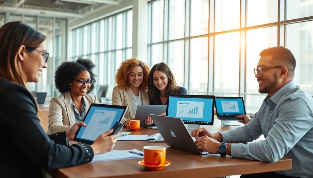 Dynamic collaboration in a modern office setting using WPS下载 for productivity.