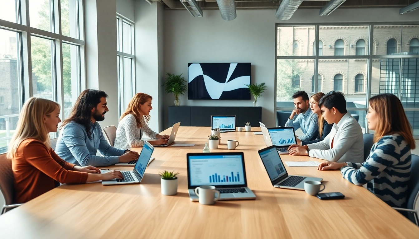 Engagement discussion on social media marketing companies edmonton strategies with diverse team.