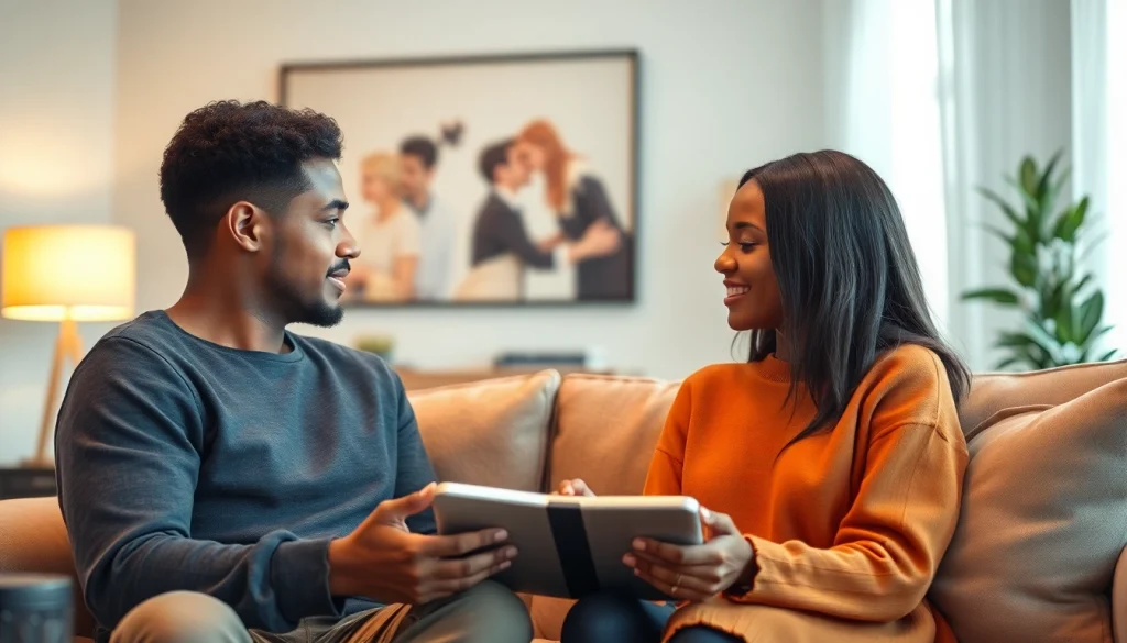 Engaging conversation about sex AI in a cozy living room setting.