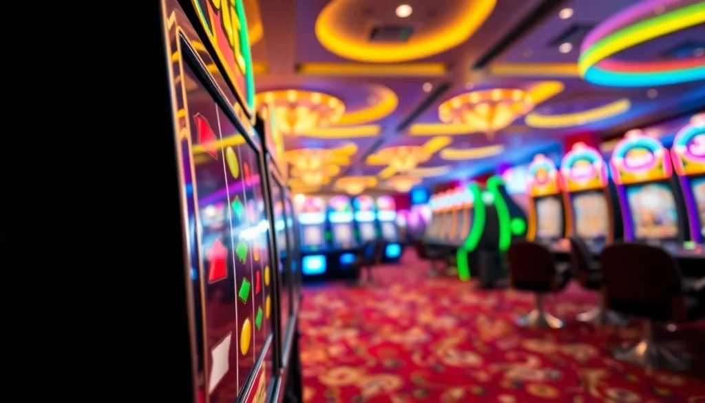 Jelajahi yuyu4d slot dengan mesin slot berputar dan suasana kasino yang meriah.