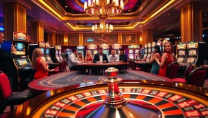 Experience high-stakes gaming excitement at 79king 1 with luxury casino tables and vibrant slot machines.