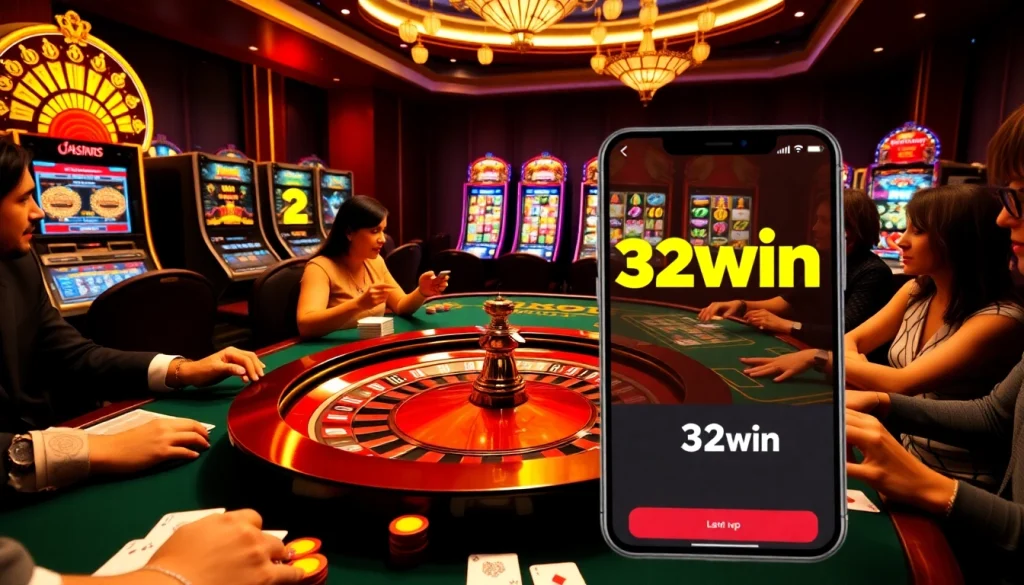 Play poker at a luxurious casino table with the 32win app interface capturing the excitement.