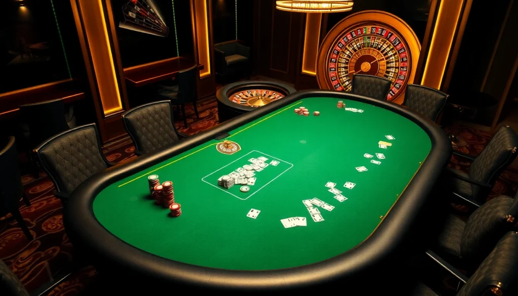 Engage in exhilarating gameplay with DN88: Poker chips and cards on a luxurious casino table.