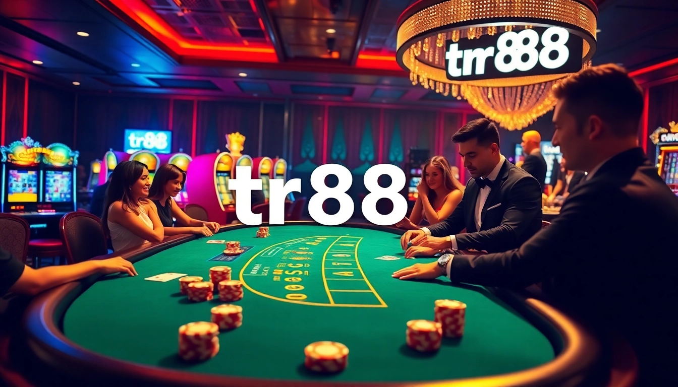 Players enjoy a thrilling game at the tr88 casino, featuring vibrant tables and luxurious ambiance.