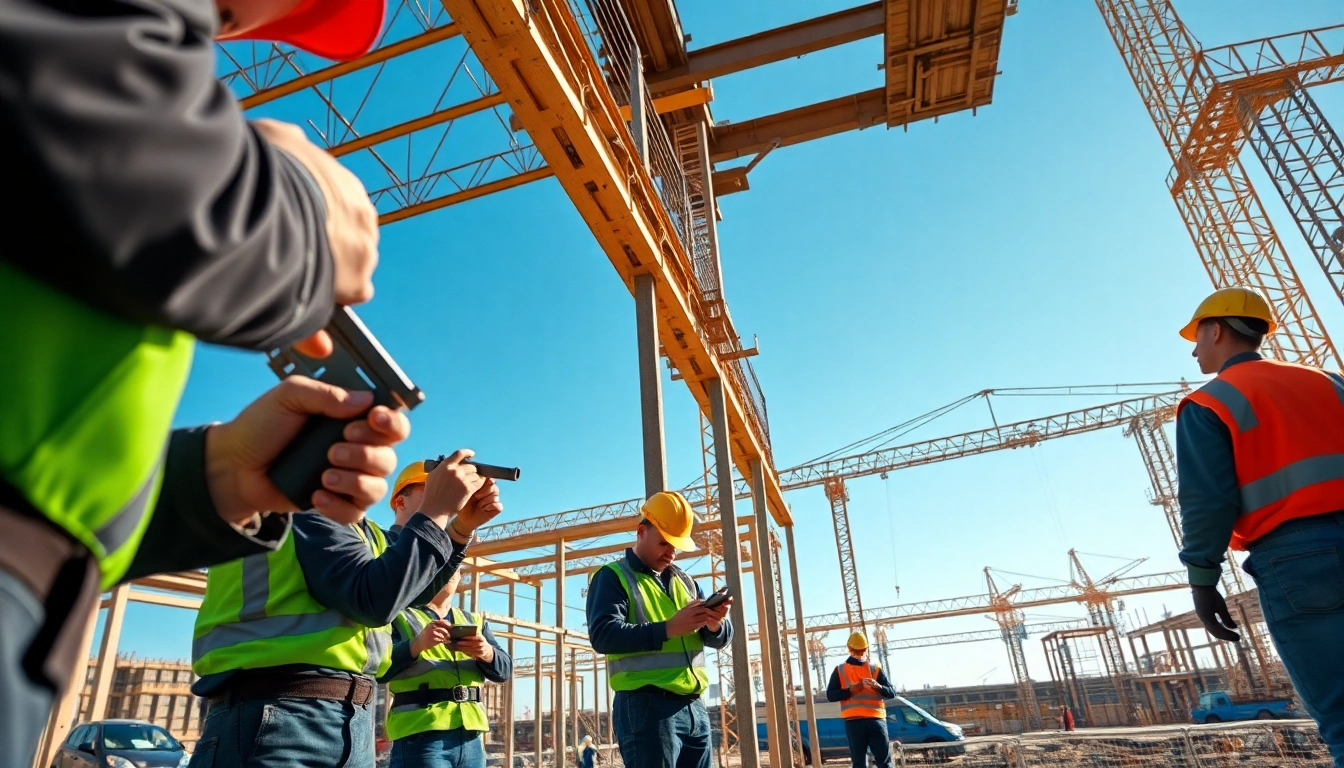 Workers focused on structural steel fabrication, demonstrating precision and collaboration on-site.