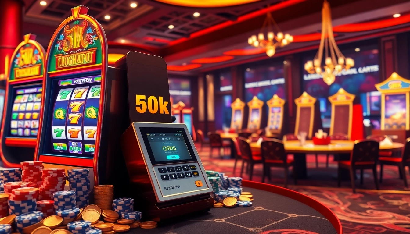 Mainkan 'slot depo 5k' di kasino yang menakjubkan dengan mesin slot berwarna, chip poker, dan terminal QRIS