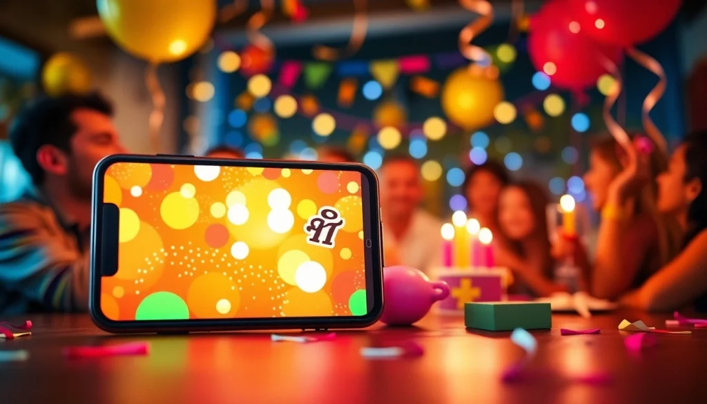 기프티콘의 사용을 강조하며 디지털 선물카드와 함께하는 생동감 있는 축하 장면