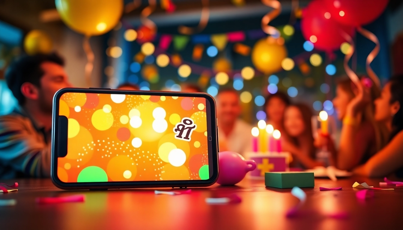 기프티콘의 사용을 강조하며 디지털 선물카드와 함께하는 생동감 있는 축하 장면