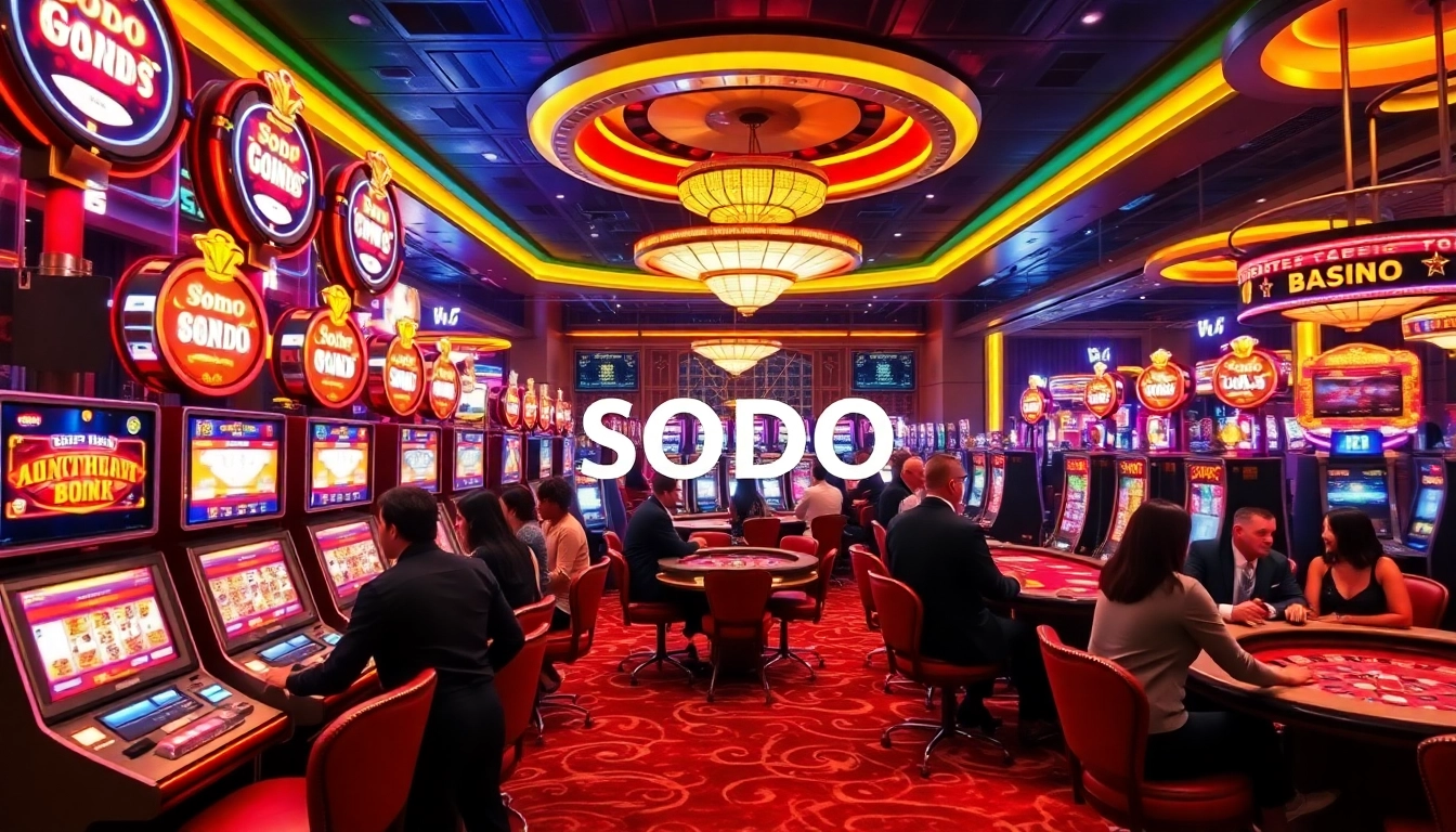 SODO casino scene with vibrant slot machines and engaged players enjoying table games.