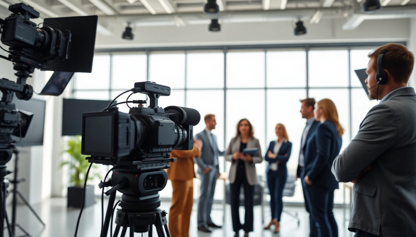 Showcase of corporate video production Phoenix professionals collaborating in a modern studio.