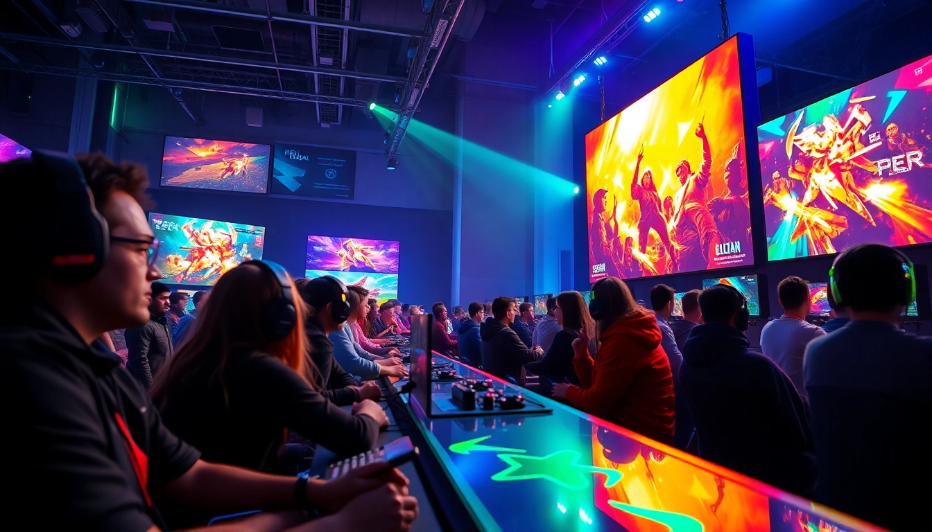 เกมเมอร์กำลังสนุกสนานกับ mega game พร้อมบรรยากาศที่มีชีวิตชีวาและสีสันสดใส