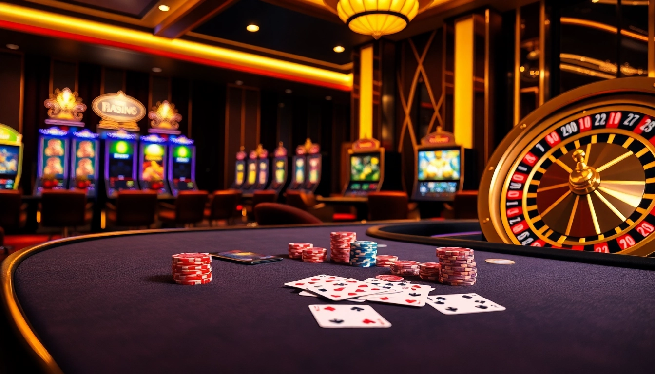 Experience thrilling gambling action at https://mm88.vin/ with polished poker tables, vibrant chips, and slot machines.
