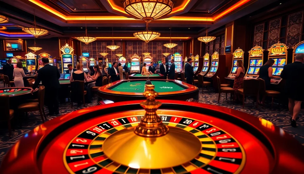 Experience the thrill of vb9 with a lively casino gaming atmosphere featuring roulette and slot machines.