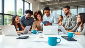 Prepare for tax season with a professional team collaborating on tax forms and technology.