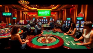 Players enjoying the thrilling atmosphere at https://mm88.co.in/ casino, engaged in various games.