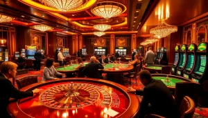 Experience the thrilling world of gambling with the official hidden wiki through a vibrant casino scene.