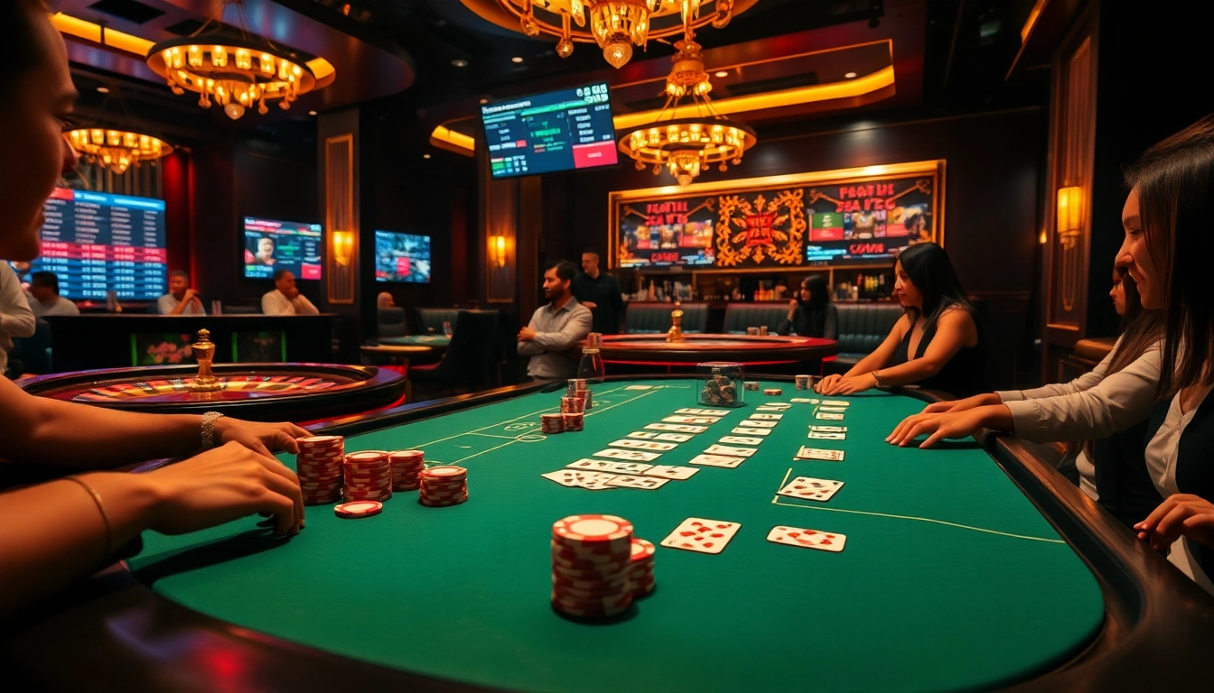 Experience the excitement of 8qbet with dynamic casino visuals featuring poker tables and vibrant chips.