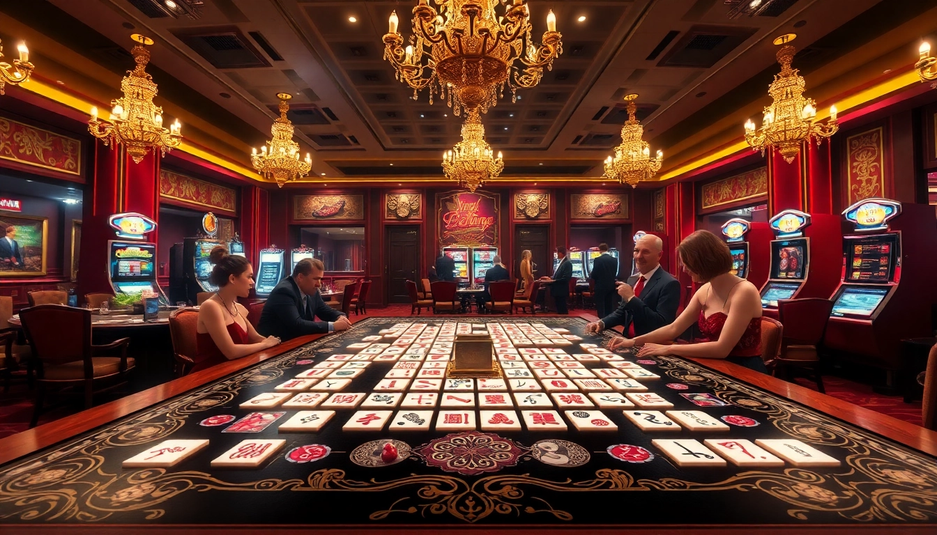 Para pemain menikmati Mahjong Ways 2 di lingkungan kasino mewah, menampilkan kegembiraan dan taruhan tinggi.