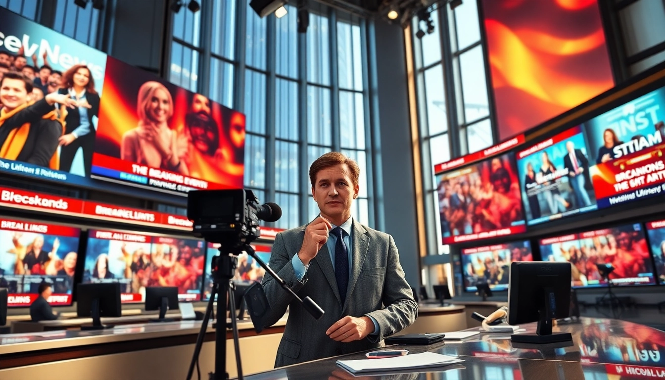 Usa Today journalist in a dynamic newsroom reporting breaking news information.