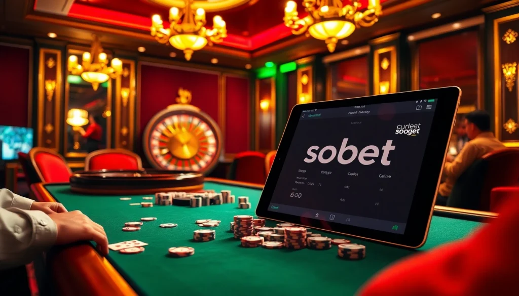 Experience sbobet betting excitement at a luxurious casino table filled with cards and chips.