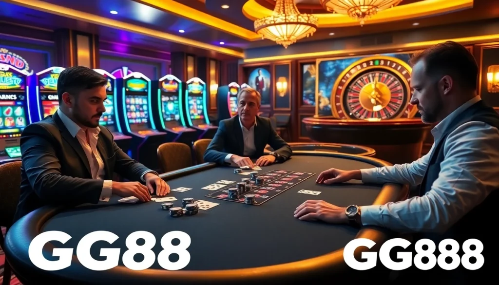 Experienced players winning big at GG88's luxurious poker table in the heart of the casino.