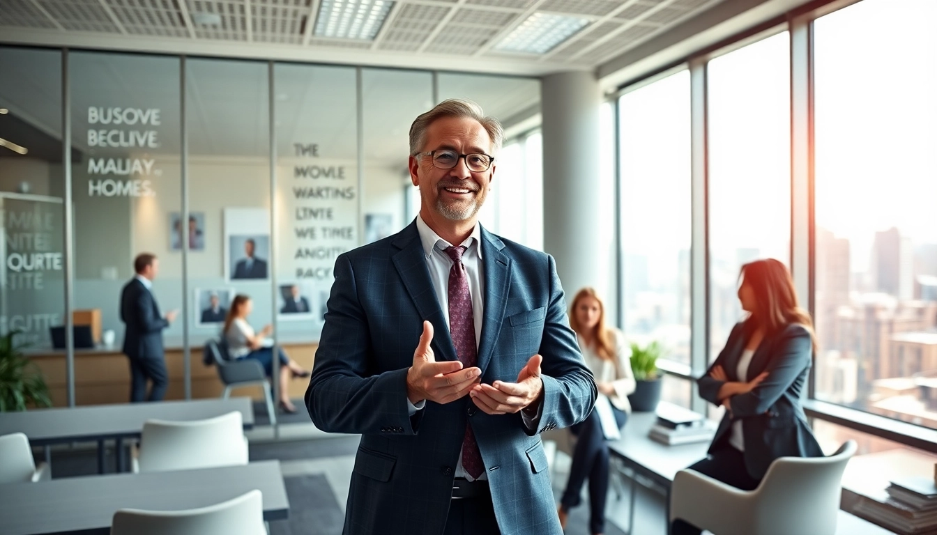 Engaged business coach Los Angeles guiding a team in a modern office environment.