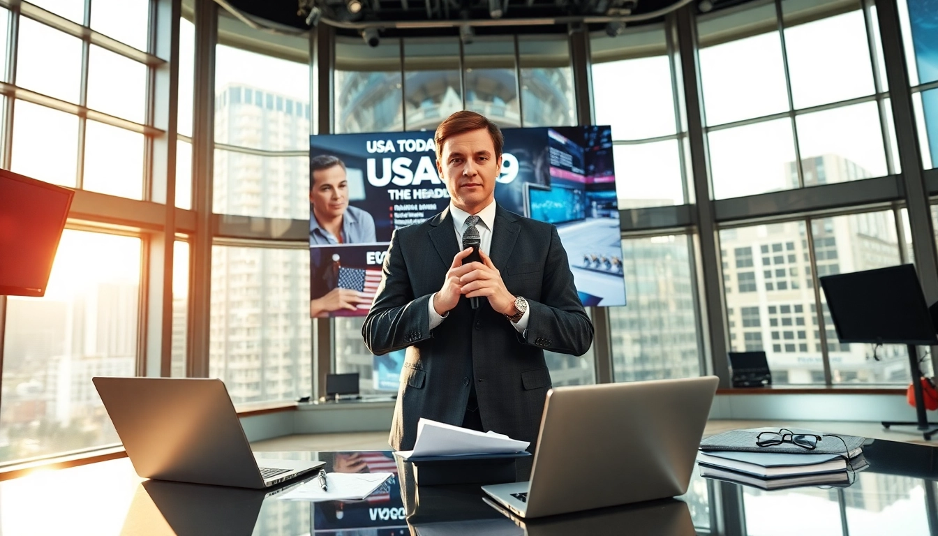 Capture the essence of Usa Today with a journalist engaging in dynamic news reporting.