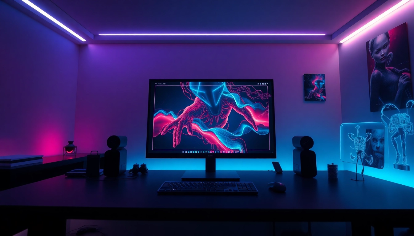 NSFW AI image generator showcased in a modern tech workspace.