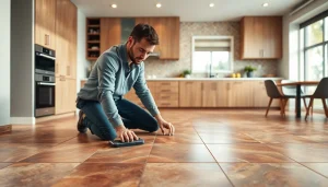 Tile Installer Keizer expertly crafts stunning tile designs in a modern kitchen setting.