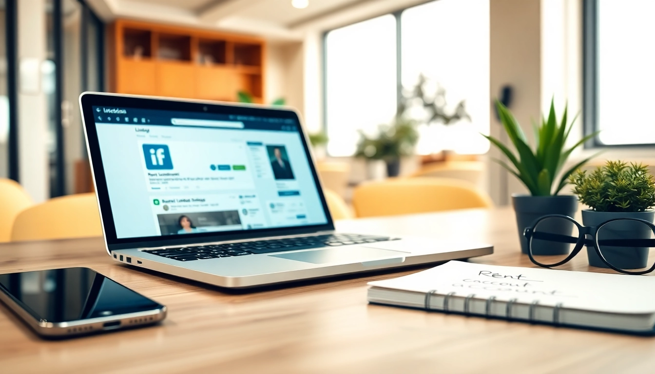 Engaging scene featuring an office setup related to Rent LinkedIn account services, highlighting tools for professional outreach.