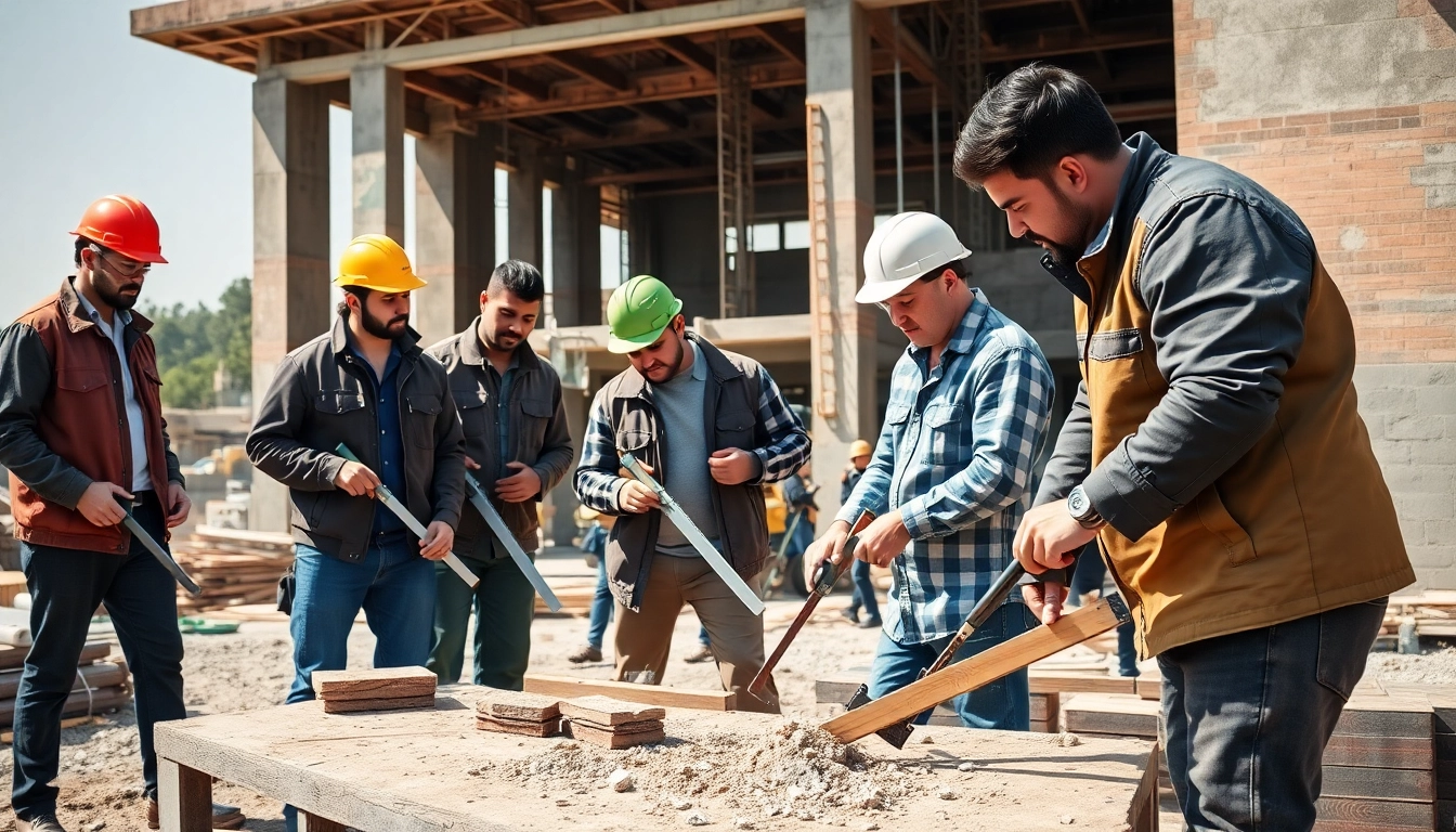 Engaging workers in careers in construction, showcasing teamwork and craftsmanship on-site.
