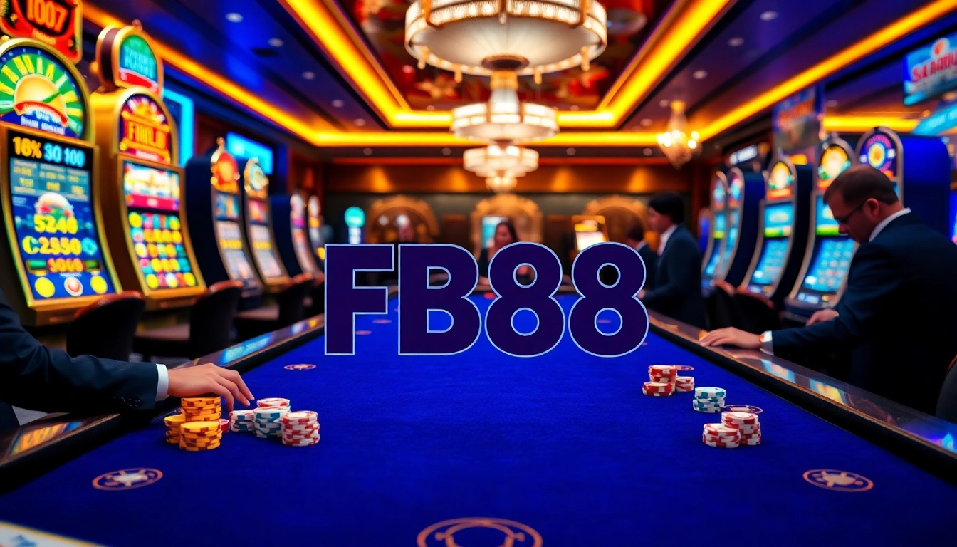 FB88 logo showcased on an elegant gaming table, capturing the excitement of casino betting.