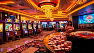 Rasakan permainan slot pulsa yang mendebarkan dengan mesin berwarna-warni dan atmosfer kasino yang penuh semangat.