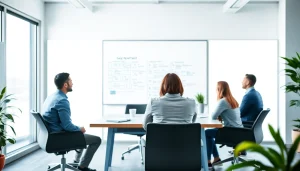 Engaging team collaborating on sales recruitment websites strategy in a modern office.