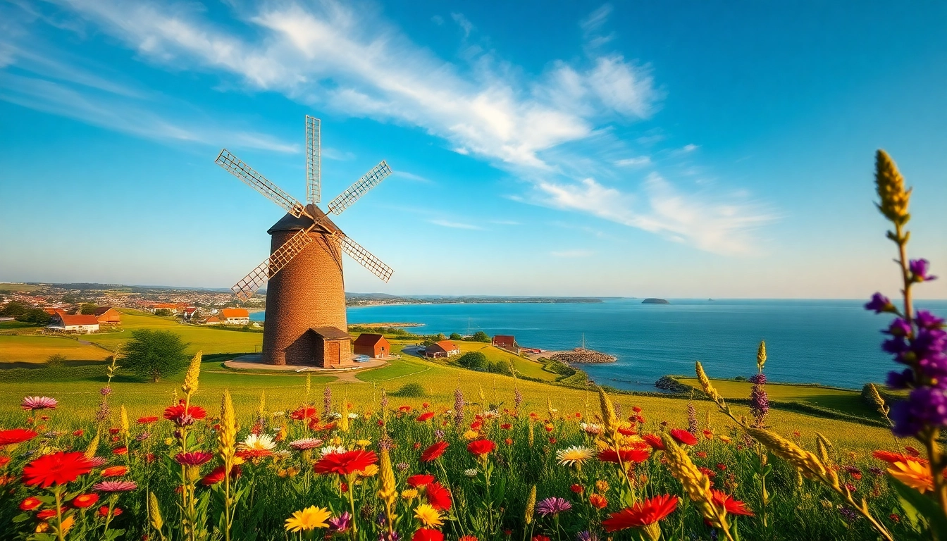 Bezoek de prachtige natuur van https://mooidenemarken.nl met bloeiende velden en een charmante molen.