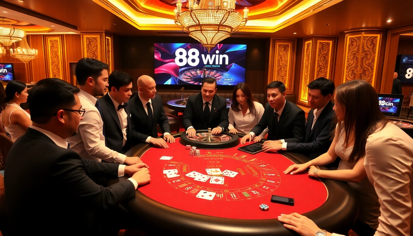 Players strategizing at a Blackjack table, enhancing their skills in 98win vin's vibrant casino.
