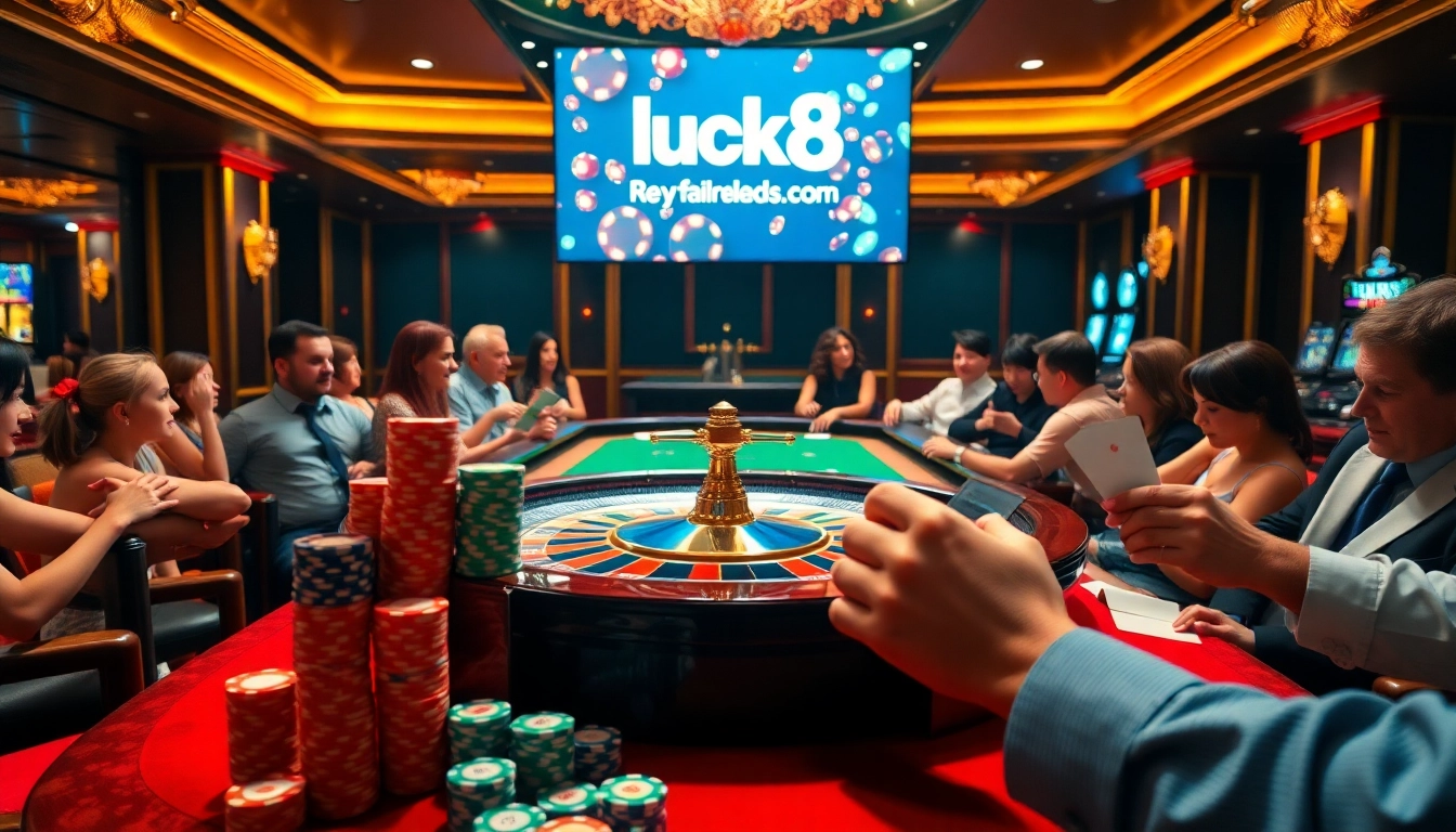 Players enjoying high-stakes games at a luxurious casino table featuring luck8.