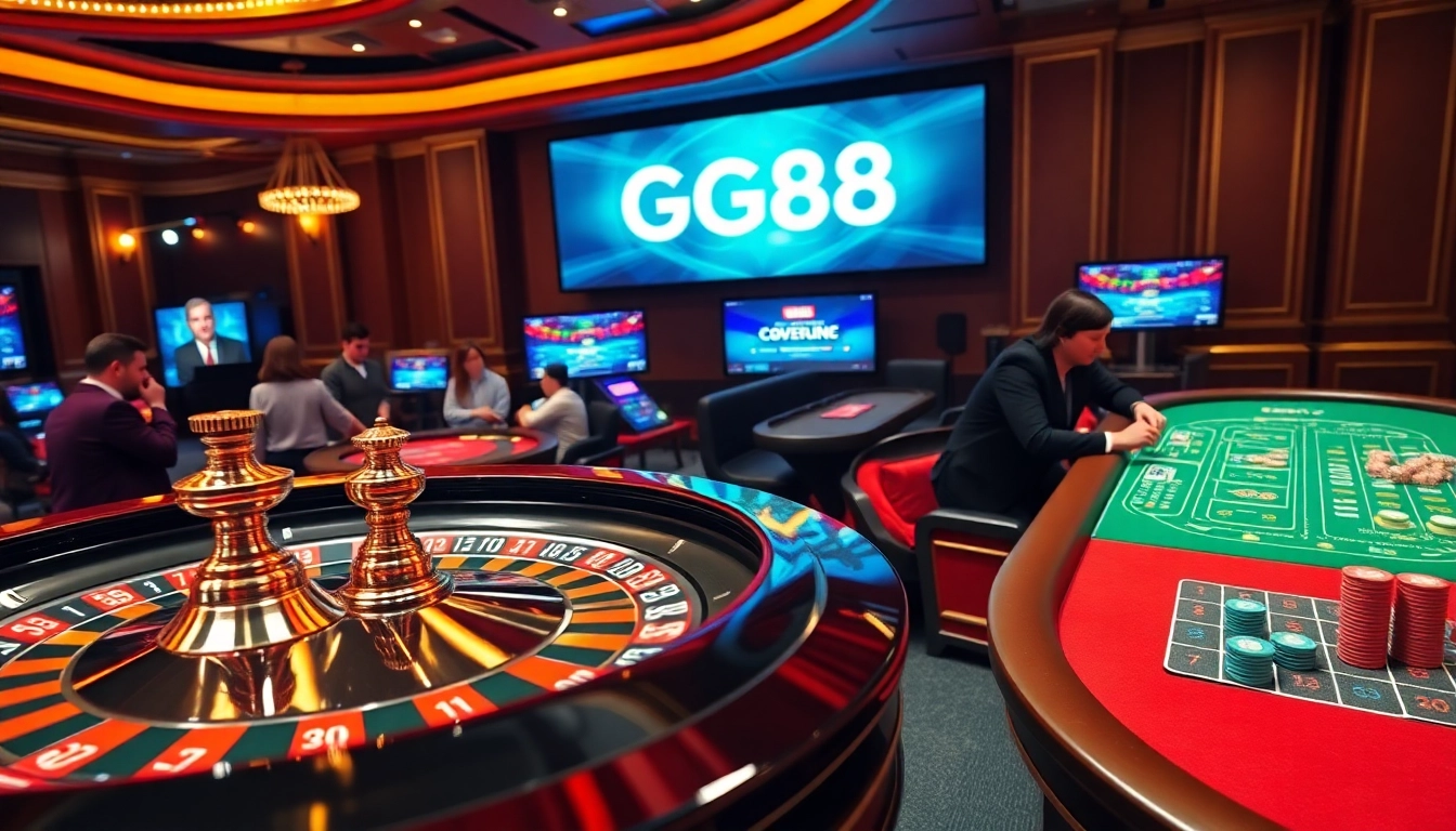 GG88 online gambling interface with roulette wheel and poker tables showcasing excitement.