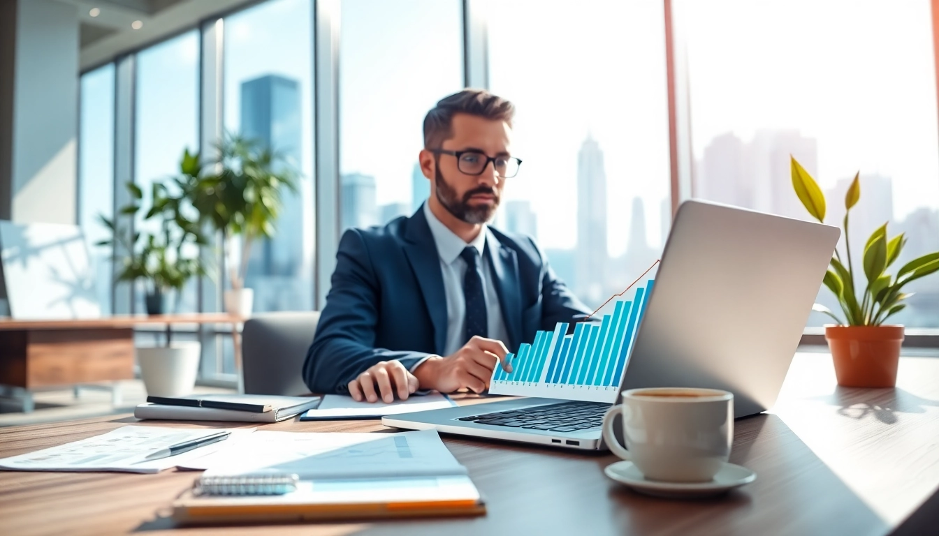 Captivating business growth insights presented by a consultant in a vibrant office.