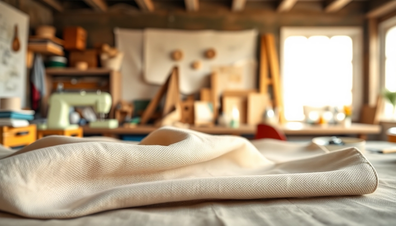 Verken katoenen canvasstof met prachtige texturen en kleuren op een werkbank.