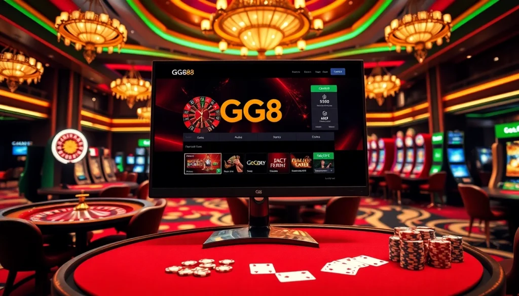 GG88 online casino interface displaying vibrant gaming elements and excitement.